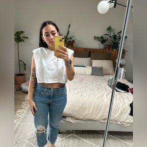 Babaton white cropped  tank with shoulder pads